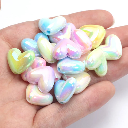 10pcs 15x17mm Macarons ABS Spacer Beads Gradients Heart Acrylic Beads For Diy Jewelry Making Bracelet Necklace Earrings Pendant