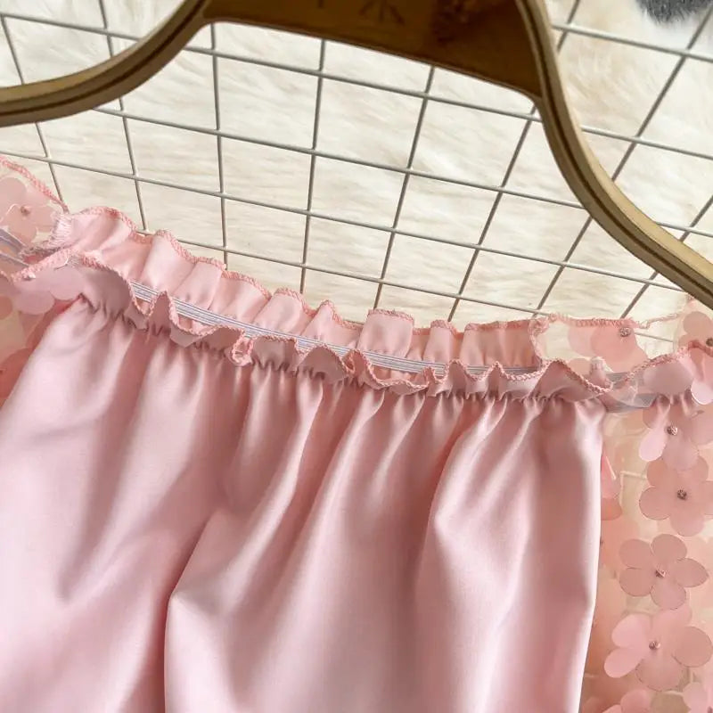 Off Shoulder Sexy Lace Blouses Women 2025 Spring Summer Korean Fashion Long Sleeve Tops Slim Flower Transparent Chiffon Shirts