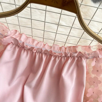 Off Shoulder Sexy Lace Blouses Women 2025 Spring Summer Korean Fashion Long Sleeve Tops Slim Flower Transparent Chiffon Shirts