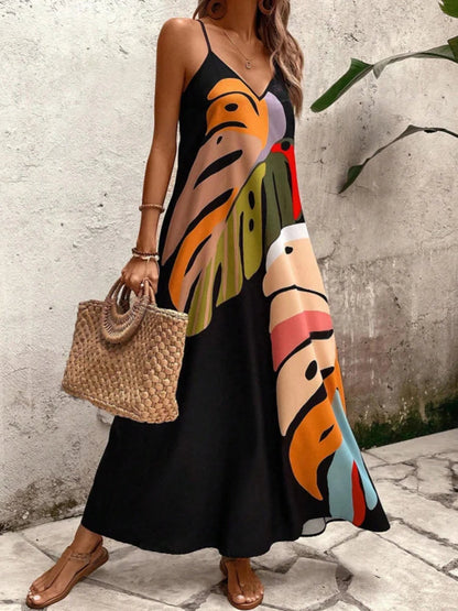 Women's elegant casual thin shoulder suspender A pendulum loose version long skirt summer fashion floral print dress Badiee Stylez