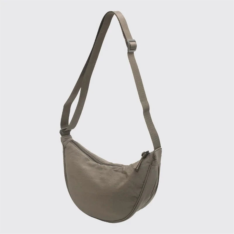 Solid Color Women's Portable Shoulder Bag Simple Female Nylon Cloth Padded Crossbody Bags Travel Purse Handbags Messenger Bag classic olivegreen
