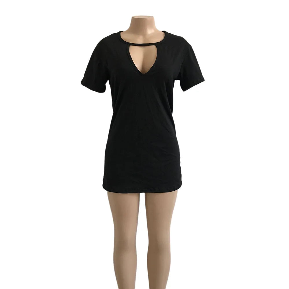 Sexy Elegant Dress Wrap Deep V Neck Cut Out Loose Dress Women Solid Color Short Sleeve Mini Dress Club Party Vestidos Badiee Stylez