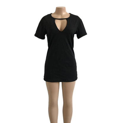 Sexy Elegant Dress Wrap Deep V Neck Cut Out Loose Dress Women Solid Color Short Sleeve Mini Dress Club Party Vestidos Badiee Stylez