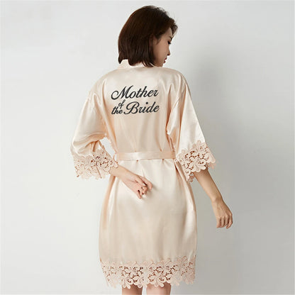 Wedding Embroidery Bride Bridesmaid Kimono Dresses Lace Gown Sexy Women Robes Home Gown Bathrobe Short Night Shirts Sleepwear1PC Mother of theBride C