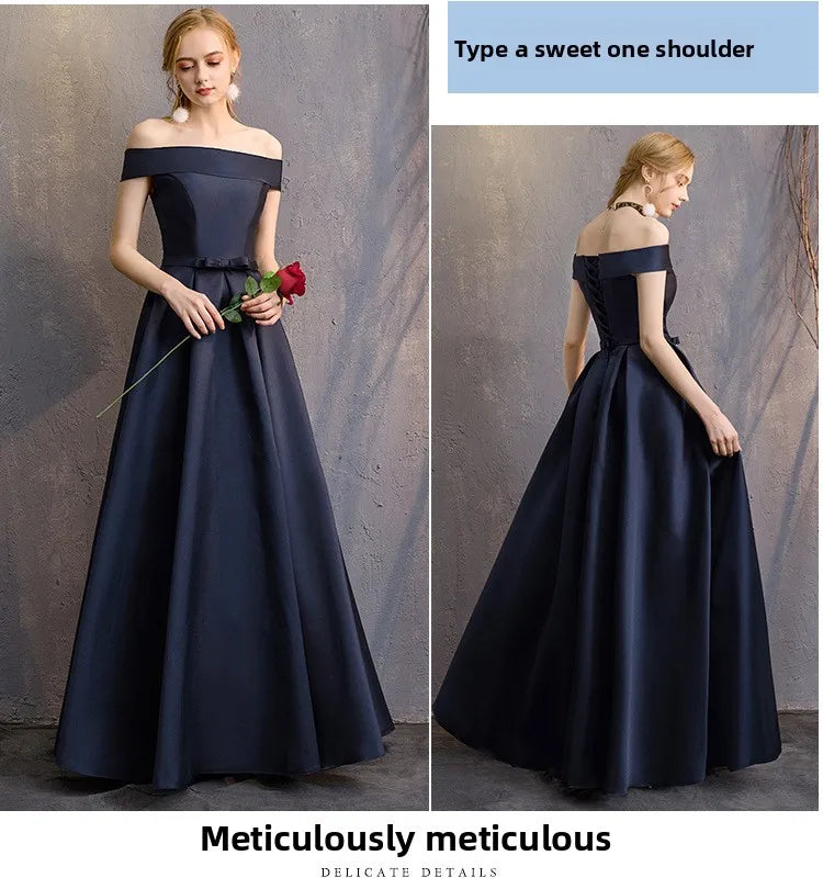 Long Bridesmaid Dress Spring/Summer 2025 New Temperament Satin Bridesmaid Sisters Dress Black Banquet Evening Dress Badiee Stylez