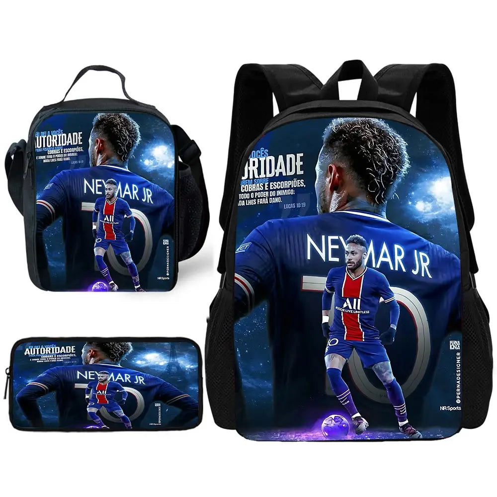 Game Football Child School Backpack with Lunch Bags ,Pencil Bags ,N-NeymarS School Bags for Boys Girls Best Gift TZ-213HJJ06A6
