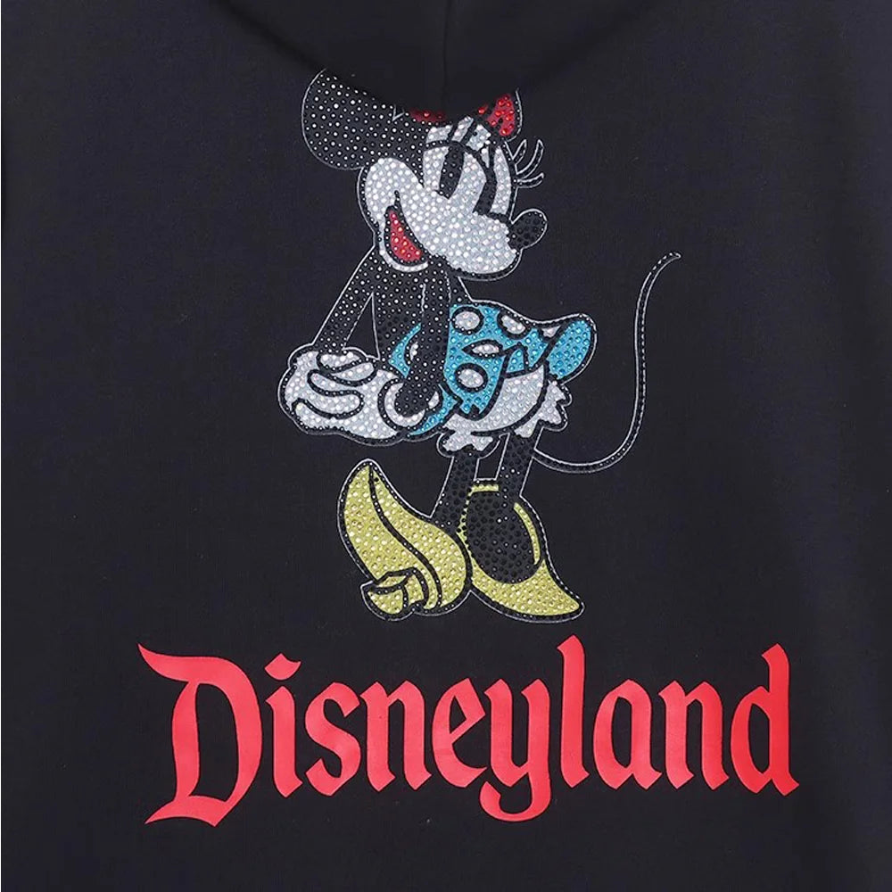 Disneyland Sweatshirt Castle Shining Mickey Disneyworld Letter Glitter Minnie Unisex Couple Women Zip Pocket Hooded Jumper Top