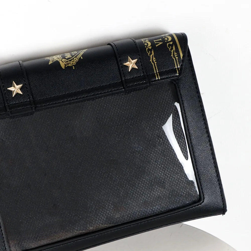 Kawaii Star Moon Badge Display Shoulder Bag Magic Book Design Transparent Window Women Messenger Bag PU Girls Ita-bag Lolita