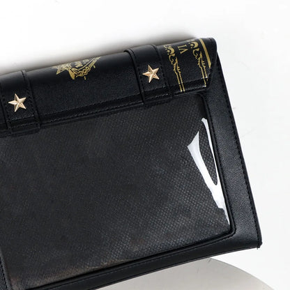 Kawaii Star Moon Badge Display Shoulder Bag Magic Book Design Transparent Window Women Messenger Bag PU Girls Ita-bag Lolita