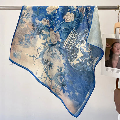 Fashion 70cm Cotton Square Scarf Women Floral Print Design Bandanas Lady Scarves Headband Accessories Handkerchief Hair QME160-01 65x65cm