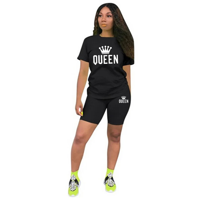 Summer Womens Tracksuit Queen Printing  T-Shirt+Shorts 2 Piece Sets Fashion Casual Sportswear Clothing Luxury Jogging Short Suit Badiee Stylez