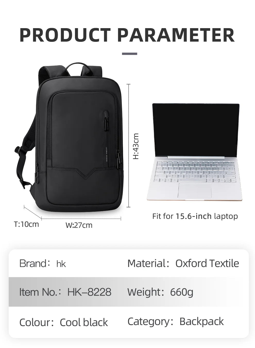 Hk Slim Laptop Backpack Men 14 Inch Office Work Women Backpack Thin Business Bag Unisex Black Ultralight Small Backpack School
