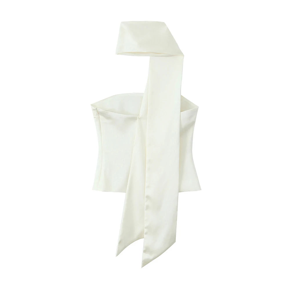 TRZA Women Sexy Fashion With Scarf Strapless Bustier Tops Straight Neck Side Zipper Female Camis Mujer