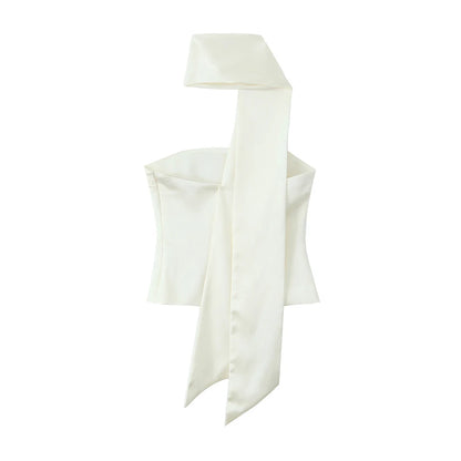 TRZA Women Sexy Fashion With Scarf Strapless Bustier Tops Straight Neck Side Zipper Female Camis Mujer