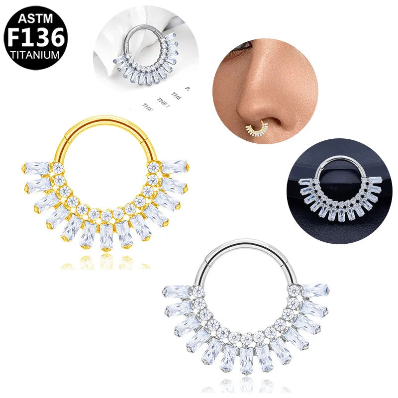 F136 Titanium Nose Ring for Men and Women 16G 8mm Hoop Septum Nose Piercing Jewelry Cartilage Earrings CZ Body Jewelry G23