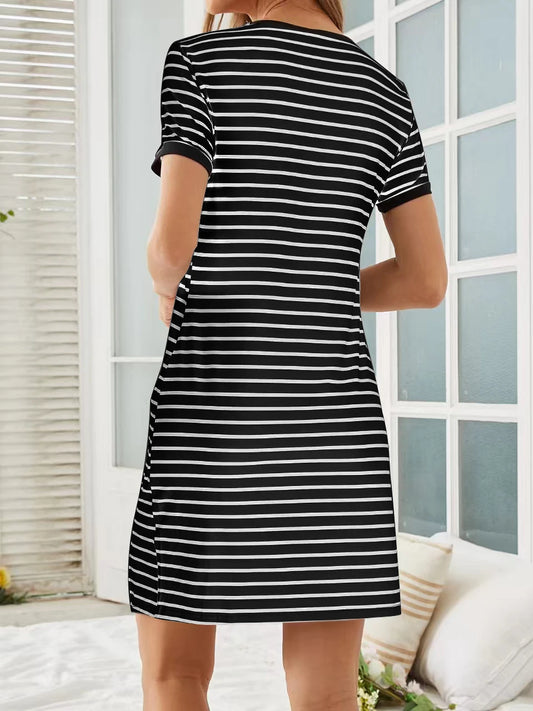 European and American Hot Sale! Classic Black and White Stripe Bodycon Mini Dress - Essential for Summer Fashion