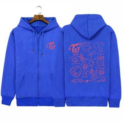 2023 Twice Kpop Album Print Hoodie Sweatshirts Long Sleeve Streewear Pullover Clothes Zip Up Hoodie Blue