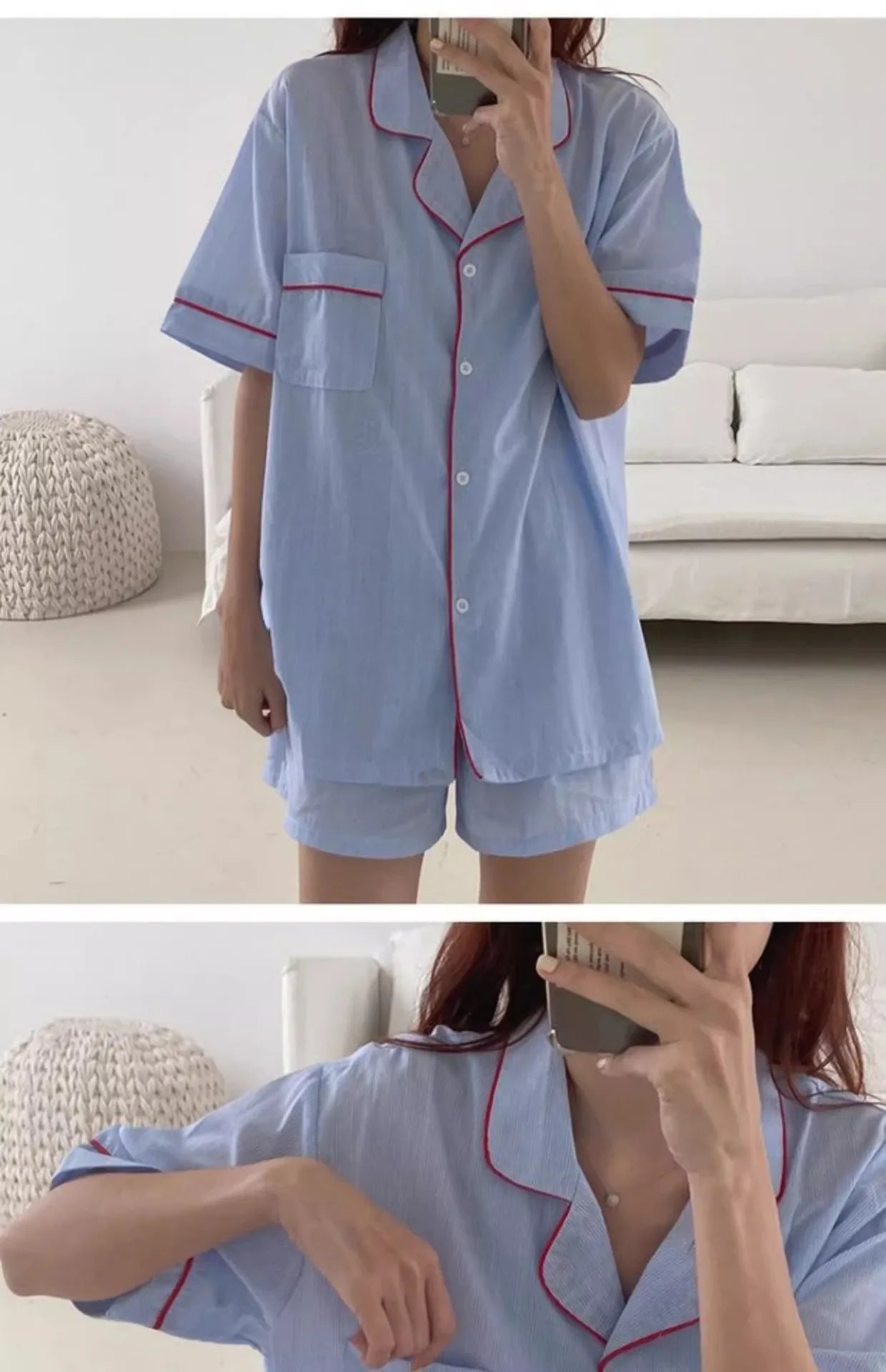 Women's Striped Solid Color Pajamas Short Sleeve Shorts Cardigan with Lapel Student Homewear Two-Piece Set Girl Sleepwear