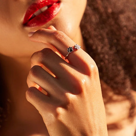 WOSTU 925 Sterling Silver Cat Pet Adjustable Rings For Women Animal Dog Open Ring Family Daughter Birthday Jewelry Girl Gift