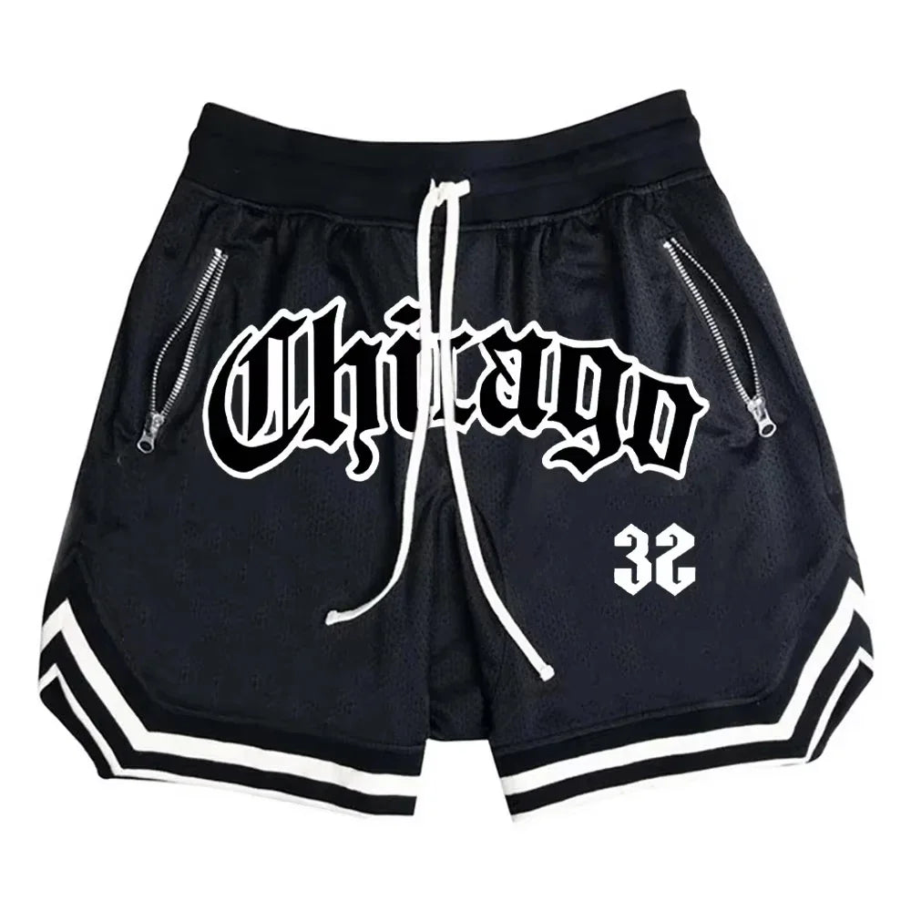 Chicago Basketball Shorts Men's Casual Sports Shorts Breathable Running Training Five Points PantsMesh Fitness Short Trousers Badiee Stylez