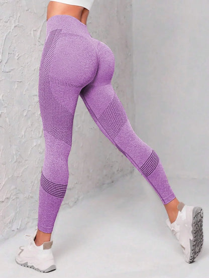 Seamless Wide Waistband Sports Leggings Purple