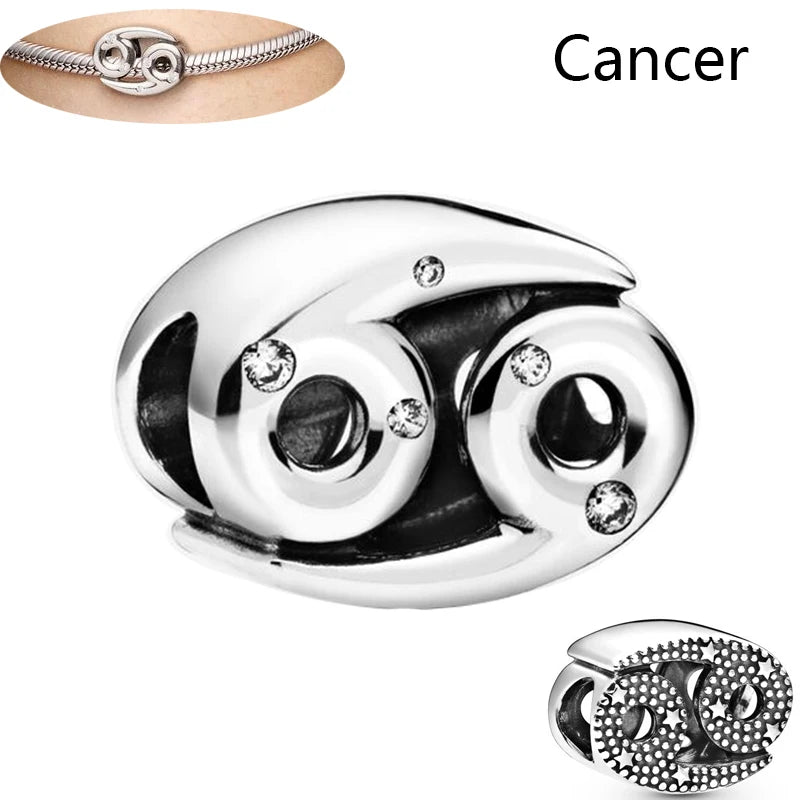 Authentic 925 Sterling Silver Sparkling Aries Leo Scorpio 12 Zodiac Signs Constellation Charm Beads Fit Pantaro Bracelet Jewelry H150