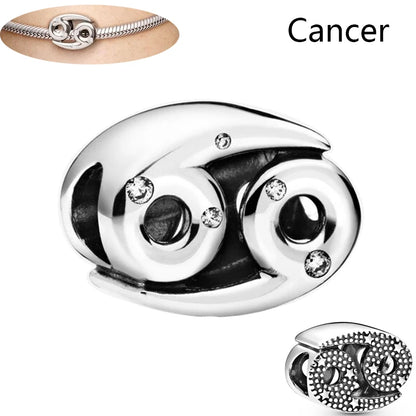 Authentic 925 Sterling Silver Sparkling Aries Leo Scorpio 12 Zodiac Signs Constellation Charm Beads Fit Pantaro Bracelet Jewelry H150