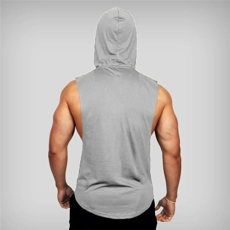 Mens Bodybuilding Sleeveless Hooded Shirts Summer Breathable Loose Cotton Hip Hop Tank Tops Gym Workout Fitness Muscle Hoodie