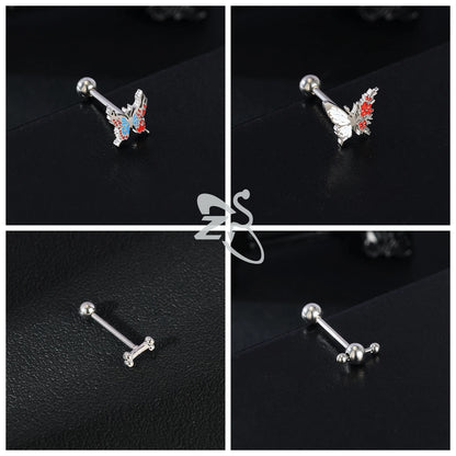ZS 1 Piece 14G Stainless Steel Tongue Piercing Ring Colorful Butterfly Bone Tongues Stud Punk Skull Snake Body Piercings Jewelry