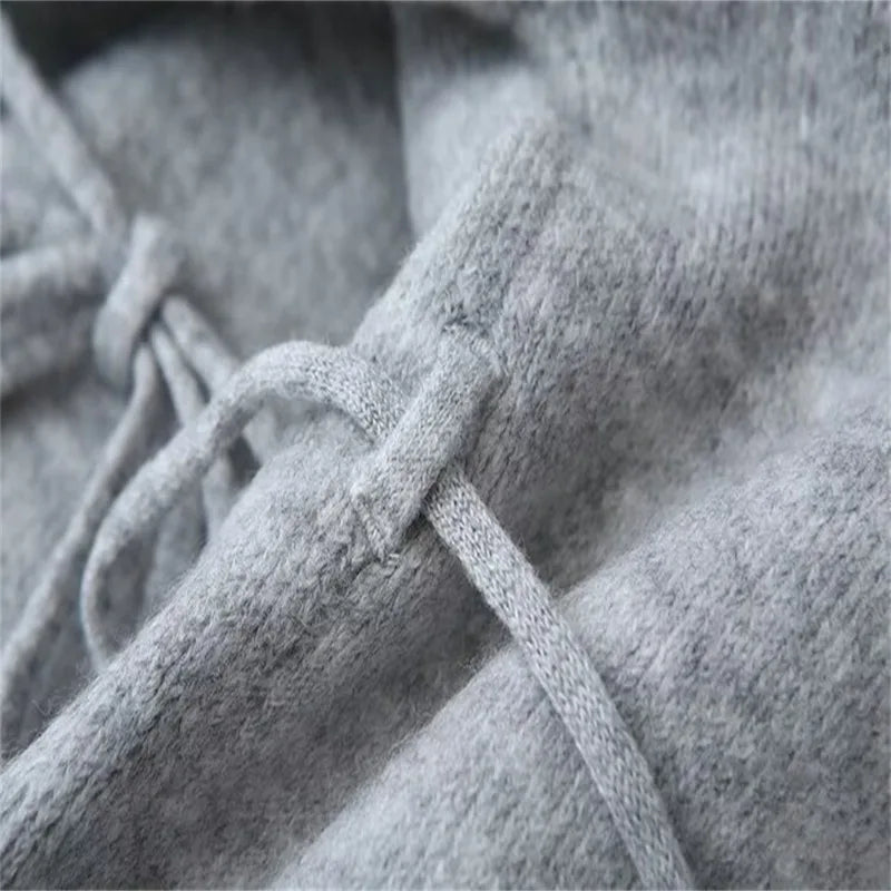 Women Solid Color Lace-up Knitted Sweater Jacket Female Cardigan with Belt Autumn and Winter Woolen Simple Cardigan Sweater