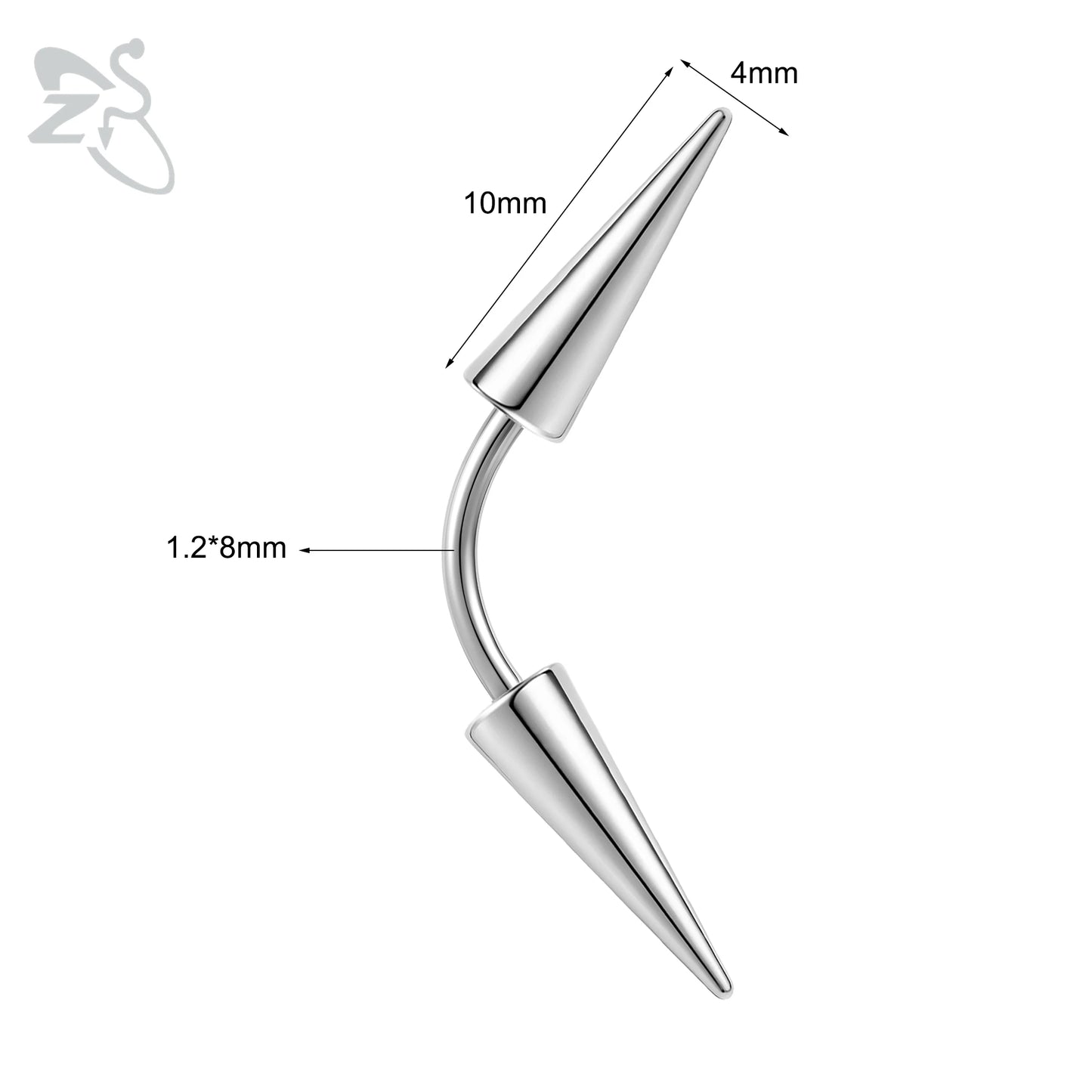 ZS 1 PC 16G Stainelss Steel Eyebrow Ring For Men Women Long Spike Curved Nose Bridge Piercing 3 Colors Cone Lip Labret Piercings Style 2 8X4X10MM