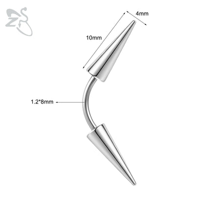 ZS 1 PC 16G Stainelss Steel Eyebrow Ring For Men Women Long Spike Curved Nose Bridge Piercing 3 Colors Cone Lip Labret Piercings Style 2 8X4X10MM