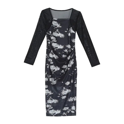 Women's 2025 New Slim Hip Square Neckline Temperament Dress