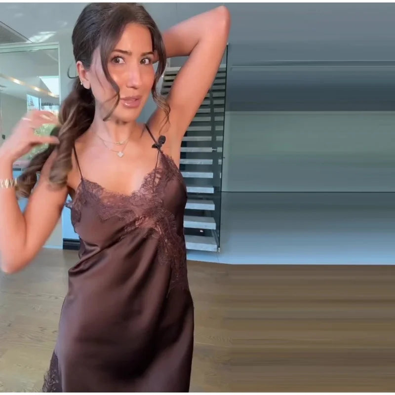 Sexy V-neck Sling Dress Women Fashion Sleeveless Lace Patchwork Irregular Mini Dresses 2025 Lady Summer Chic Casual Holiday Robe