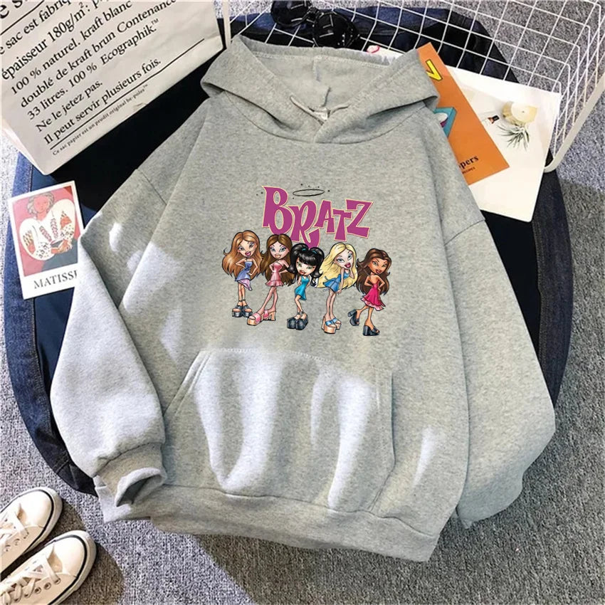 Bratz Letter Printed Plus Size Woman Hooded Sweatshirt Women Hoodie Hip Hop Long Sleeve Streetwear Unisex Male Clothes Tops gray 1599