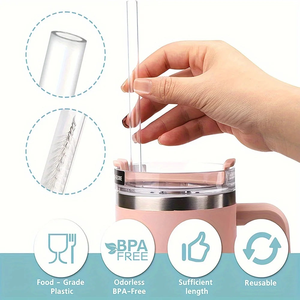 9pcs Accessories for Stanley 40oz Tumbler Cup Spill Proof Stopper 10mm Straw Cover Cap Silicone Boot Charm Chain Straw and Brush Badiee Stylez