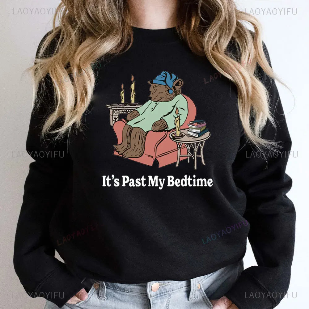 It's Past My Bedtime Sweatshirt Funny Sleppy Bear Hoodie Funny Bear Meme Unisex Hooded Gift for Her Funny Saying Tops 2202669XT-black 1