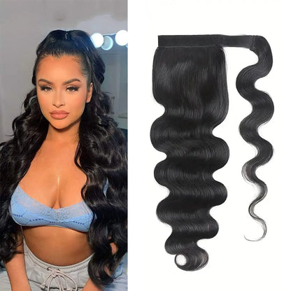 100G Ponytail Human Hair Extensions Straight Wrap Around Horsetail 100% Remy Human Hair 10"-32" Ponytail Extension for Women Body Wave