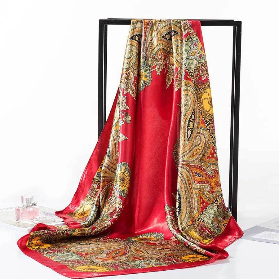 Head Scarf Women Pirate Costume Accessories Silk Red Bandana for Hair Wrapping Soft Neckerchief Silk Foulard Satin