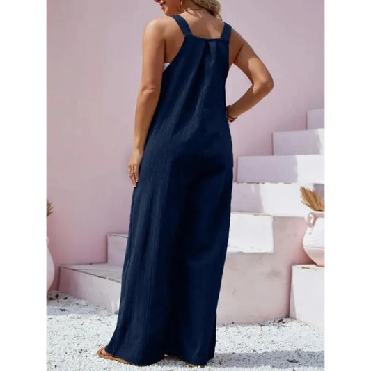 Plus Size New Women's Summer Solid Color Jumpsuit Elegant High Waist Casual Long Jumpsuits