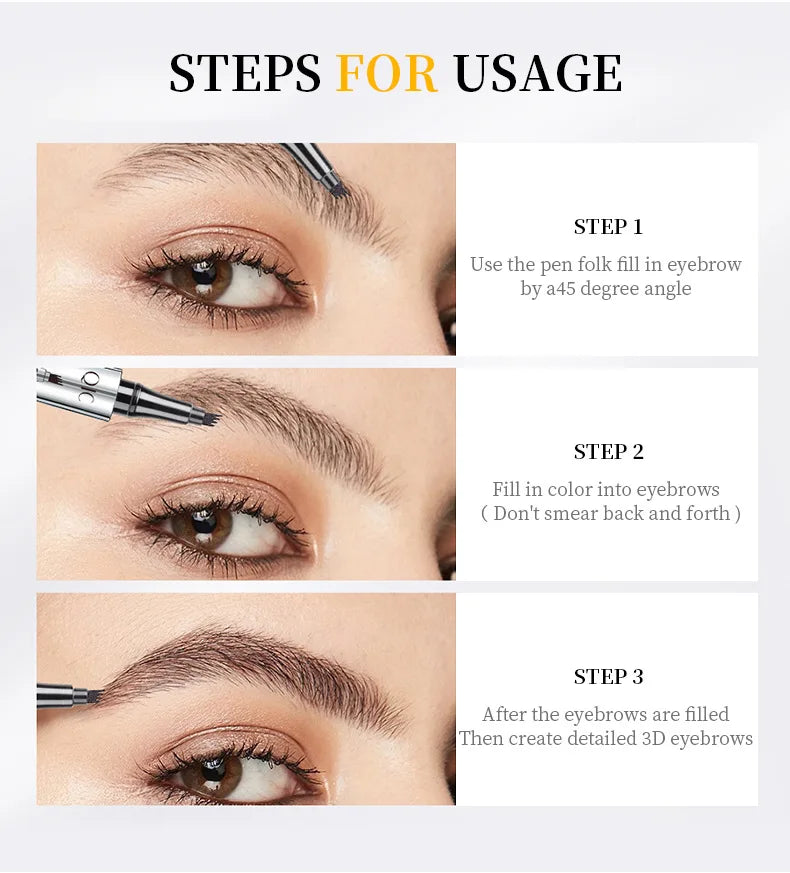 Four-Jaw Ultra-Fine Liquid Eyebrow Pencil 3D Waterproof Tip Tattoo Cosmetic Long Lasting Natural Dark Brown Liquid Eye Brow Pen