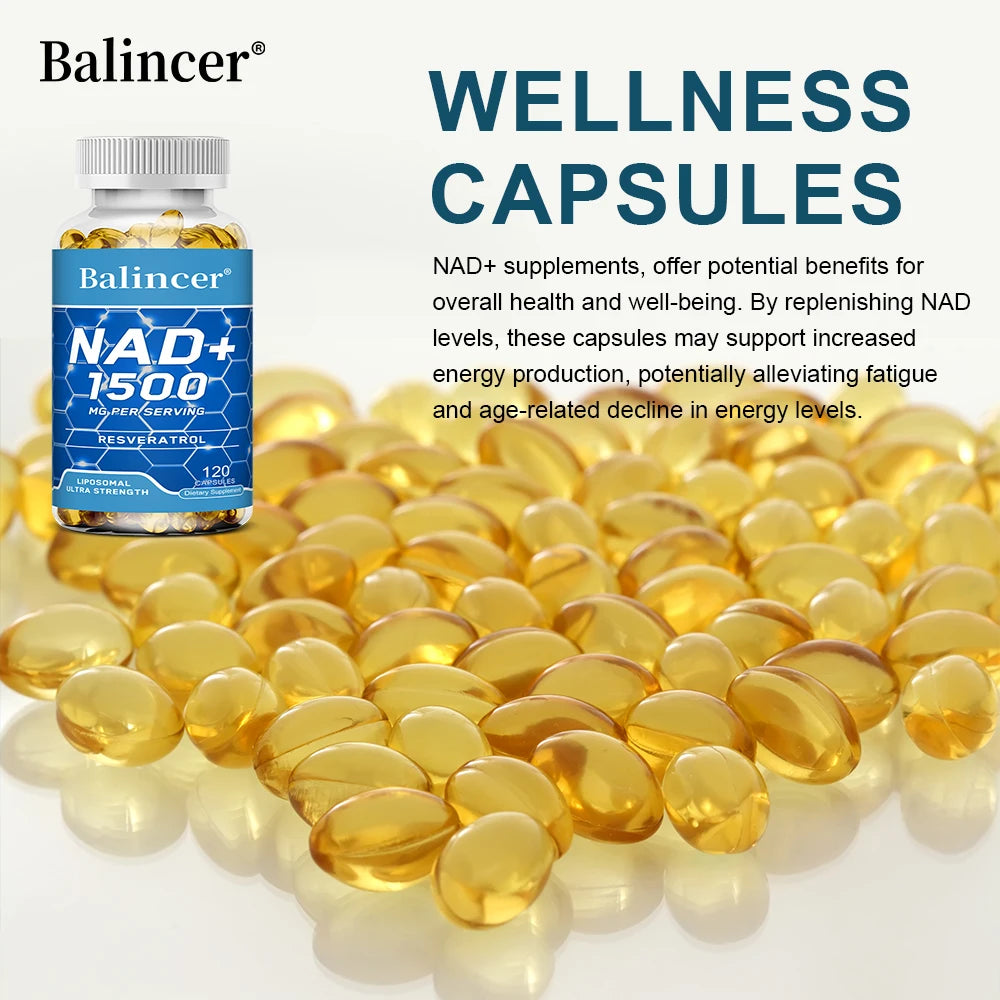 NAD+Supplements,with Resveratrol,Natural Energy Supplement,Support Cell Health,Anti-aging,Enhance Immunity-120 Capsules