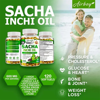 Sacha Inchi Oil Capsules - Supports Brain, Heart, Eye, Skin Health, Balances Cholesterol, Improves Digestion, Boosts Immunity