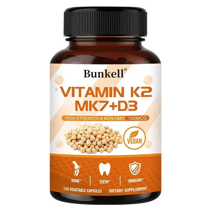Vitamin K2 MK7 and Vitamin D3 Supplement Capsules, Support Bone Immunity, and Heart Health, Promote Calcium Absorption 120 count-1 bottle