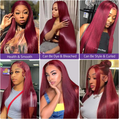 30Inch Burgundy Bone Straight 99J Colored 13x4 Lace Front Wig Human Hair 13x6 HD Transparent Lace Frontal Wigs For Women Badiee Stylez