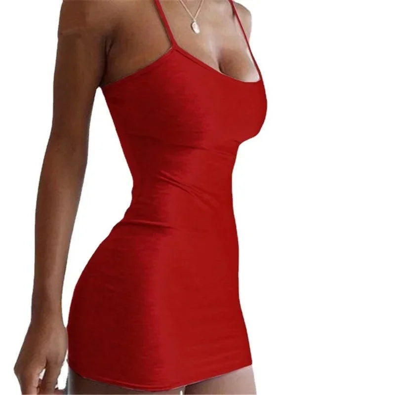 Summer Street Bodycon Dress Sexy Short Dress Nightclub Dress for Women Tight-Fitting Wrap Hip Over-The-Knee Sleeveless Dresses red