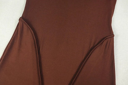 FLARORA Elegant Solid Color Ruched Jumpsuit Woman Bandage Patchwork Sleeveless Bodycon Jumpsuits Evening Party One Piece Overall Badiee Stylez