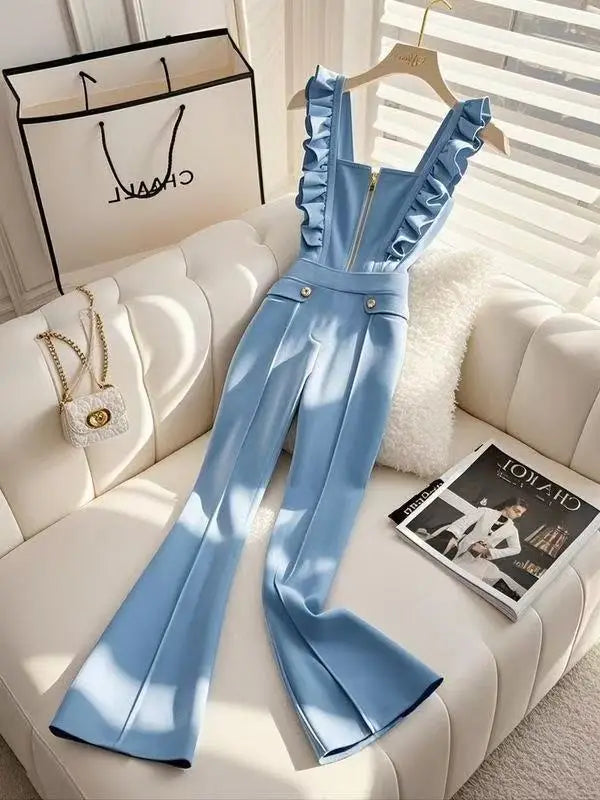 2025 Blue Suspender Jumpsuit Spring New Trendy Popular Beautiful Unique High-End Elegant Goddess Style Pants for Women Badiee Stylez