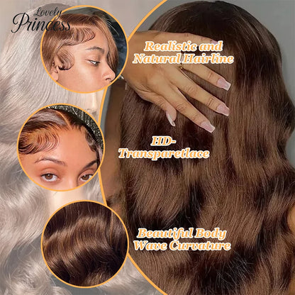 30 Inch Chocolate Brown Body Wave Lace Front Wig Transparent 13x6 HD Lace Frontal Wigs 13x4 Preplucked Colored Human Hair4x4 5x5 Badiee Stylez