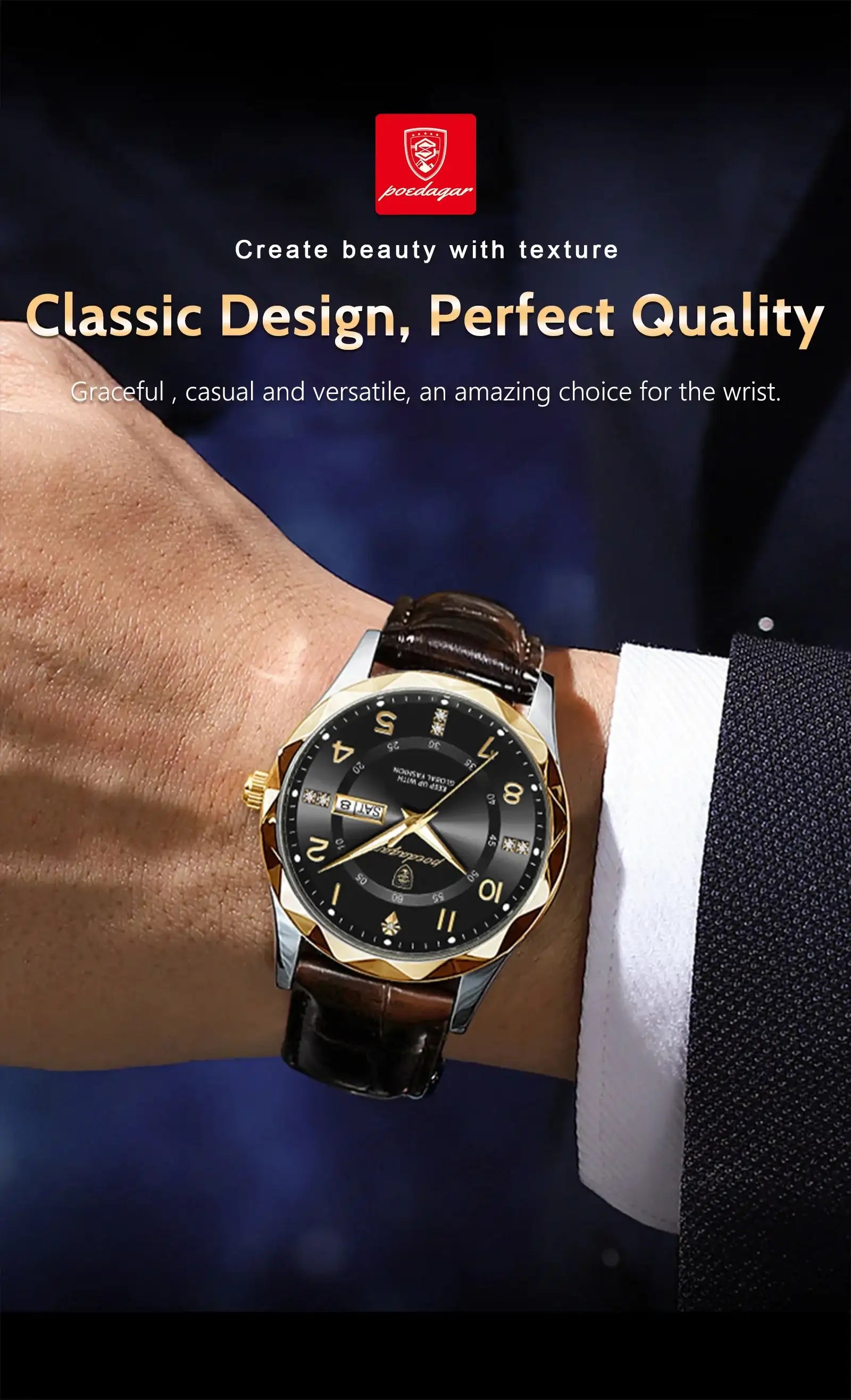 POEDAGAR Luxury High Quality Watches for Men Sport Quartz Leather Man Watch Waterproof Luminous Date Week Men's Watch Male Reloj